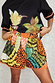 Fiji Elissa Shorts featuring a multi-coloured print, elasticated waist and orange rick rack trim.