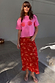Thumbnail for Red Floral Midi Skirt styled with a pink rose graphic t-shirt for feel good summer dressing.