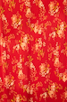 Red Floral Halter Dress fabric detail featuring a vintage floral print with pink and green tones on a red base.