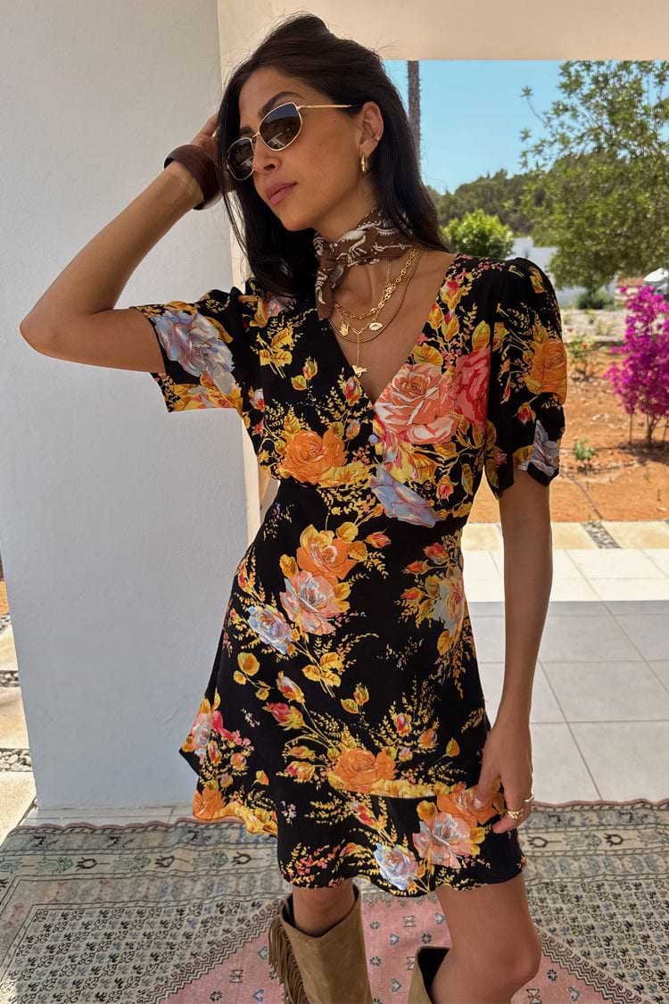 black mini tea dress ASOS DESIGN puff sleeve mini tea dress in black