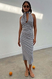 Black and white Gingham Halterneck Dress with a retro halter neck and matching neck scarf.