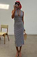 Black and white Gingham Halterneck Dress with a retro tie neck and back slit, designed in London.