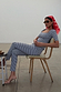 Skinny leg Gingham Trousers and matching top co-ord in monochrome check, styled with a red headscarf.