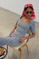 Black and white Gingham Top with a deep square neckline and corset-style darts, paired with matching co-ord trousers.