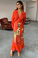 Thumbnail for Orange Giraffe Emma Dress with a crochet knit V-neck bodice and a viscose skirt featuring a yellow giraffe print.