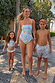 Blue Starburst crop bikini set with a smocked top and frill trim, paired with matching family swimwear for vacation.