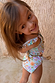 Blue Starburst Crop Bikini Set for girls with smocked frill details and colourful celestial motifs.