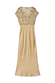 Thumbnail for Gold Sequin Elodie Dress featuring a pearl-embellished mesh bodice and a floor-length gold satin skirt.