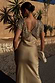 Thumbnail for Gold Sequin Elodie Dress with a V-back, pearl mesh top and satin skirt, designed in London for a wedding guest look.