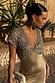 Thumbnail for Gold Sequin Elodie Dress close-up with pearl-embellished mesh and satin, on a model wearing size 8.
