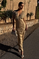 Thumbnail for Gold Sequin Elodie Dress featuring a pearl-embellished mesh top and satin skirt for a wedding guest look.