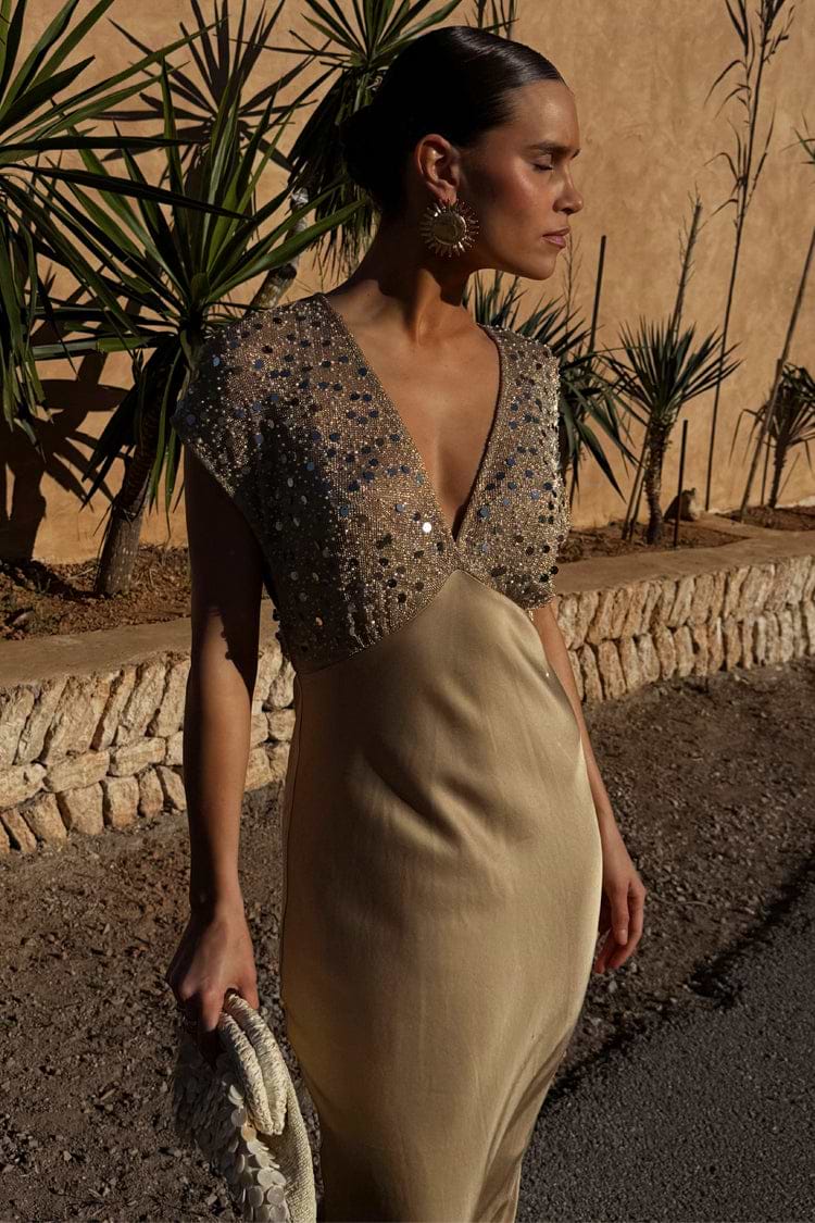 never fully dressed brown sequin dress Gold Sequin Elodie Dress | Wedding Guest