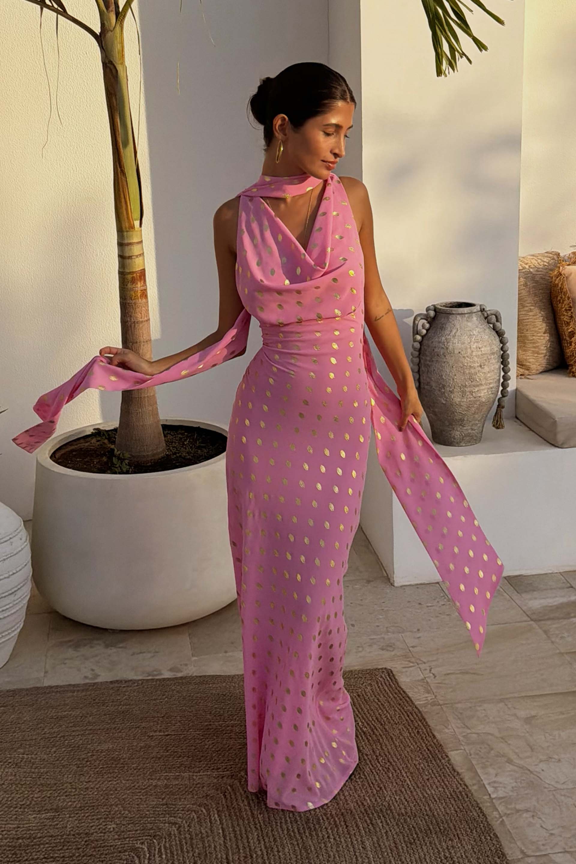 Women's Pink Sophie Dress with Gold Fleck in - Size 24