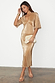 Gold Plisse Dress with retro angel sleeves and a shimmering metallic finish, styled with gold heels and a clutch.