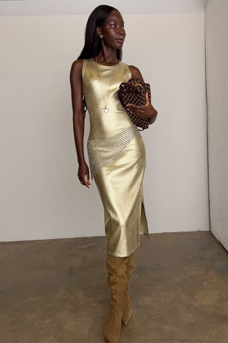 gold foil midi dress Gold Foil Paisley Midi Dress