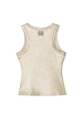Metallic Gold Ribbed Tank Top with an embroidered NFD logo detail on the back.