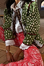 Green Dallas Reversible Jacket in a quilted deer print with leopard trim and white lace cuffs.