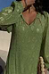 Green Jacquard Harmony Dress in olive green with gold animal print, tassel neck and elasticated cuffs.