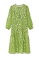 Thumbnail for Green Jacquard Harmony Dress with gold animal print, tasseled neckline and tiered skirt for feel good dressing.