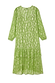 Green Jacquard Harmony Dress in olive with gold animal print, featuring a tiered skirt and long sleeves.