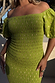 Olive Jojo Dress with gold fleck print, featuring an elasticated shirred body and puff sleeves.