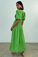 Green Shirred Nara midaxi dress with puff sleeves and a multi-wear tie neck fastening.