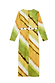 Green Ombre Alba Dress in cotton-linen with earthy tones, long sleeves and stone-beaded waist cut-out.