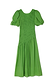 Thumbnail for Green Shirred Nara Dress with an elasticated bodice, short puffed sleeves and a flowing pleated midaxi skirt.