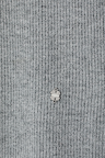Gunmetal Rib Knit Jumper detail with grey shimmering rib fabric and a small silver metal NFD logo.