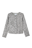Gunmetal Alexa Sequin Cardigan with long sleeves and silver buttons, designed for layering party outfits.