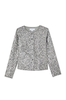 Gunmetal Alexa Sequin Cardigan with long sleeves and silver buttons, designed for layering party outfits.