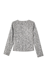 Gunmetal Alexa Sequin Cardigan in silver sequins and a structured silhouette, shown from the back.