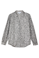 Gunmetal Sequin Miley Shirt with silver sequins, blouson sleeves and button-up fastening, shown flat.