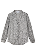 Gunmetal Sequin Miley Shirt with silver sequins, blouson sleeves and button-up fastening, shown flat.