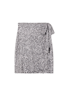 Gunmetal Sequin Mini Jaspre Skirt featuring a silver sparkle finish and signature wrap tie fastening.