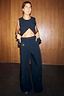 Black Hotfix Marnie Trousers with silver sparkle embellishments and a wide-leg fit, styled as a party co-ord.