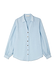 Ice Blue Miley Shirt with blouson sleeves and tortoise buttons, a wardrobe staple.