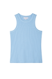 Ice Blue Ribbed Tank Top in a soft stretch fabric with a round neck, a versatile capsule wardrobe staple.