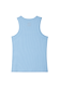 Ice blue ribbed tank top featuring an embroidered logo on the back neck, made from soft stretch fabric.