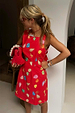 Red Shell Ioana Mini Dress with a multicoloured shell print and structured silhouette, worn by a 5ft4” model in a UK size 8.