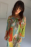 Thumbnail for Isla Jem Dress in multi-colour stretch plisse fabric with hand-painted motifs and a relaxed silhouette.