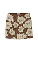 Brown Jaden Beaded Skirt featuring cream floral beading and a mini silhouette in a cotton-flax blend.