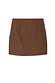 Brown Jaden Beaded mini skirt in a cotton-flax blend featuring back darts and floral beadwork along the side seams.