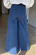 Blue Denim Pallazzo Jan Jeans featuring a wide-leg silhouette and red embroidered back pocket detail.