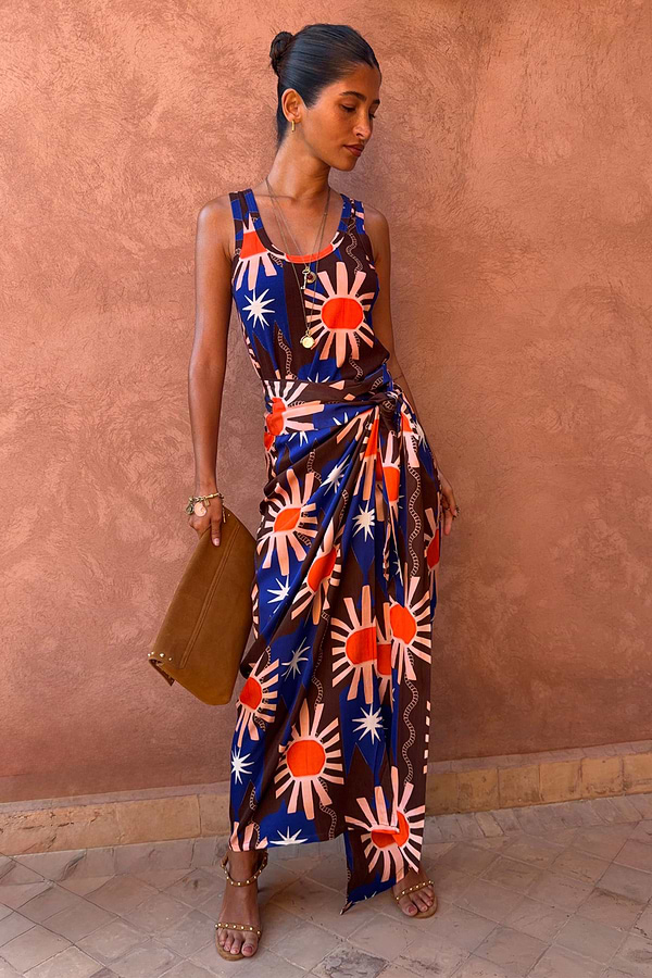 Women's Chocolate and Blue Sun Jaspre Skirt in - Size 6