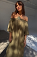 Thumbnail for Khaki Ella Dress in a green linen blend with a ruffled multi-wear neckline and off-shoulder styling.