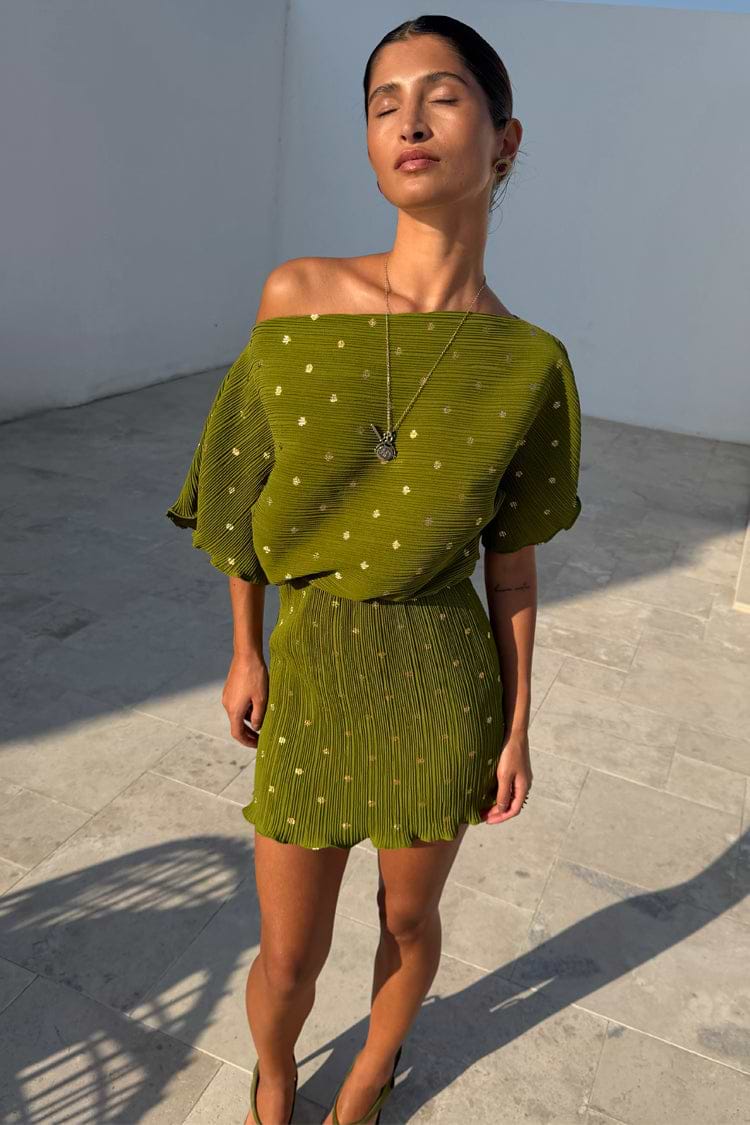 never fully dressed gold plisse dress Khaki Mini Tilly Sleeve Length: Sleeveless