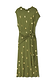 Khaki Shell Midi Dress featuring gold seashell prints and a side tie-waist detail in a stretch viscose fabric.