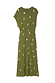 Thumbnail for Khaki Shell Midi Dress featuring a gold seashell print, an elasticated waist and a relaxed midi silhouette.