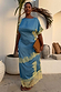 Blue and Lemon Kira Top with lemon lace and an asymmetric hem, styled as a co-ord with the matching skirt.